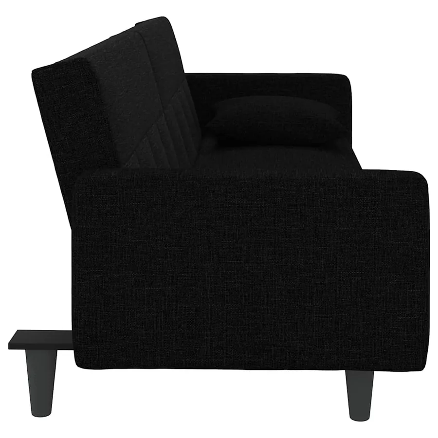 Canapé-lit avec coussins noir tissu - 7