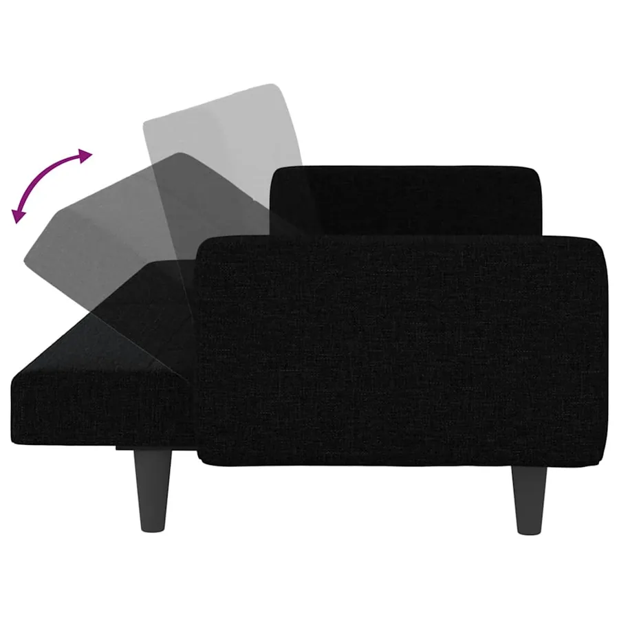 Canapé-lit avec coussins noir tissu - 9