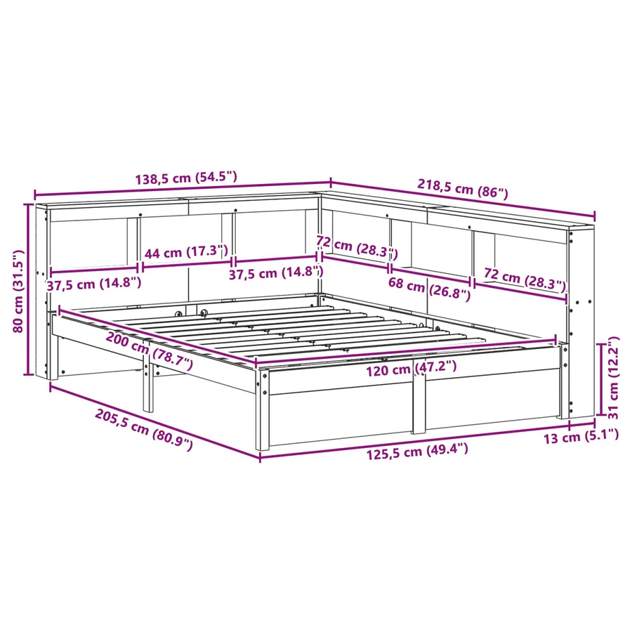 Lit Bibliothèque avec stockage 2 pcs Cire marron 200 x 120 cm - 12