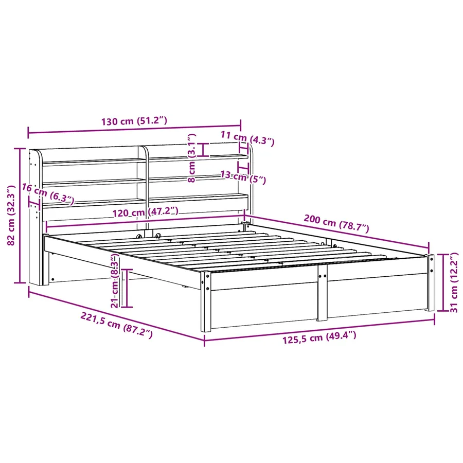 Cadre de lit avec stockage 2 pcs Cire marron Bois de Pin Massif - 12