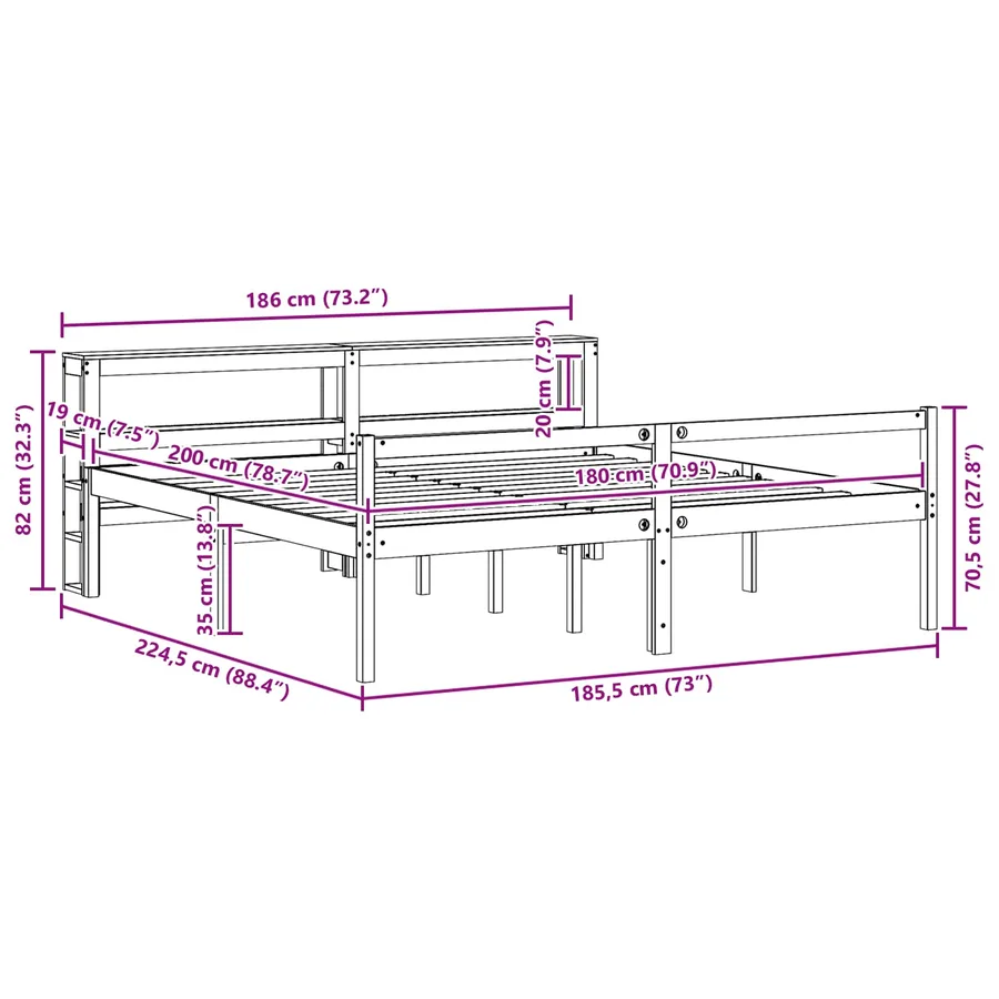 Cadre de lit avec stockage 2 pcs Cire marron Bois de Pin Massif - 12