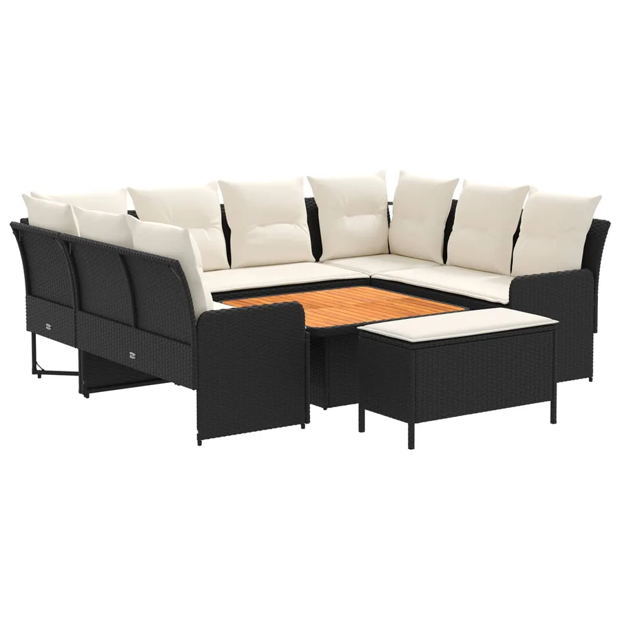Ensembles de meubles avec oreiller 7 pcs Noir et Crème Rotin PE - 2