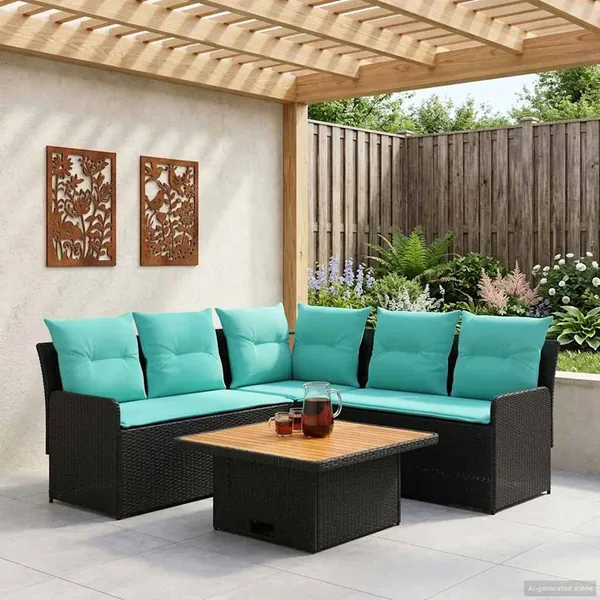 Ensembles de meubles 4 pcs Noir et turquoise Rotin PE