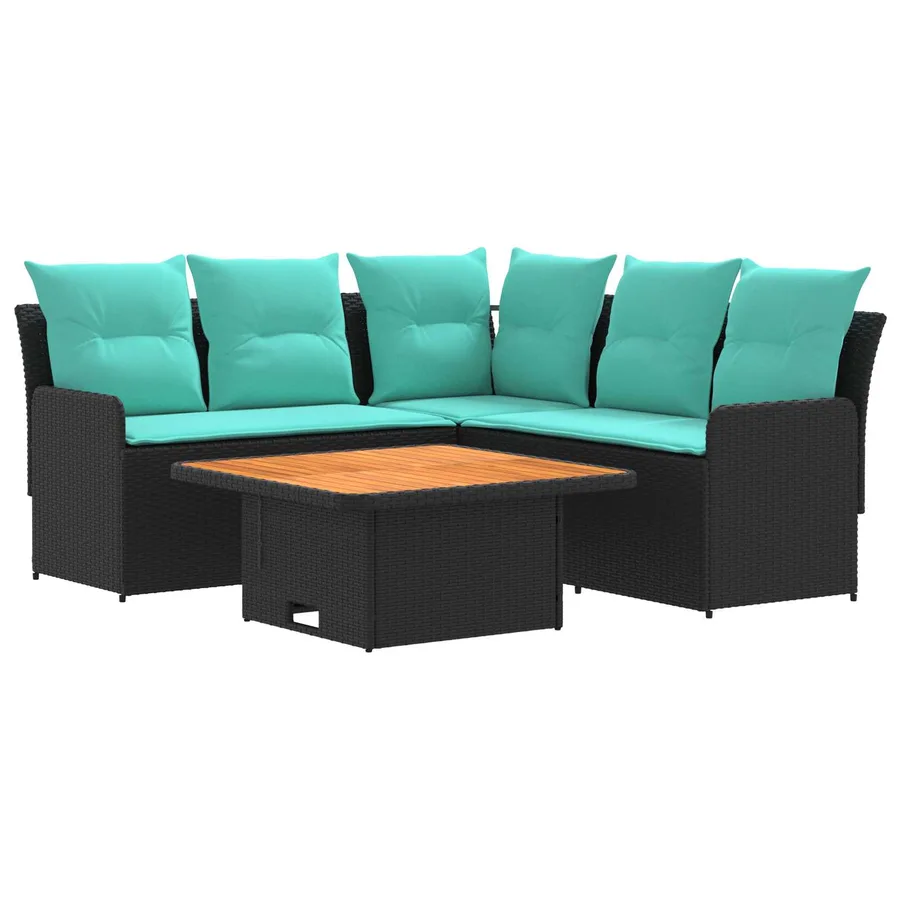 Ensembles de meubles 4 pcs Noir et turquoise Rotin PE - 2