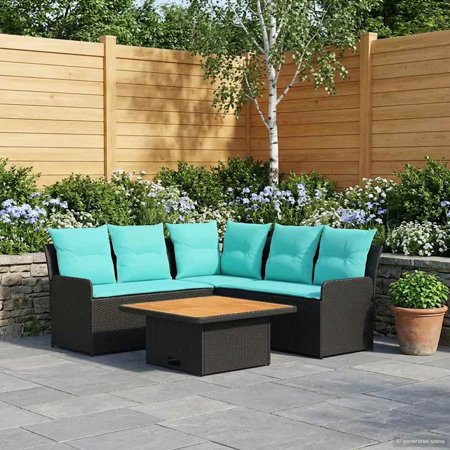 Ensembles de meubles 4 pcs Noir et turquoise Rotin PE - 3