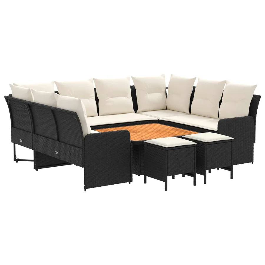 Ensembles de meubles avec oreiller 8 pcs Noir et Crème Rotin PE - 2