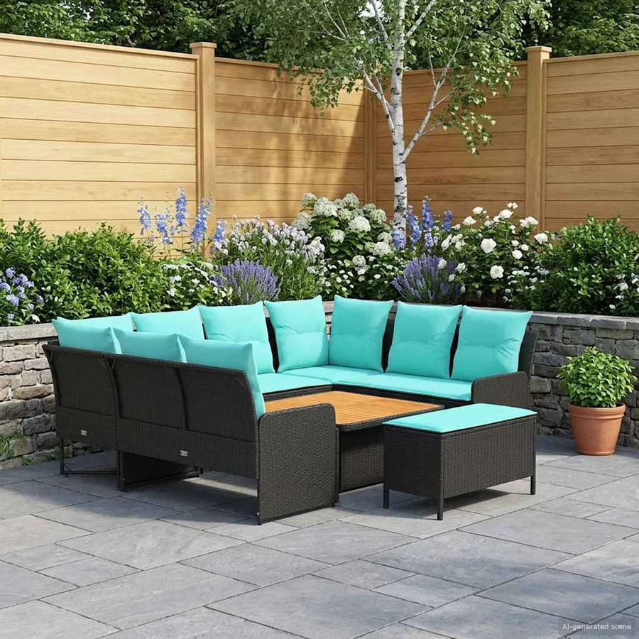 Ensembles de meubles 7 pcs Noir et turquoise Rotin PE - 3