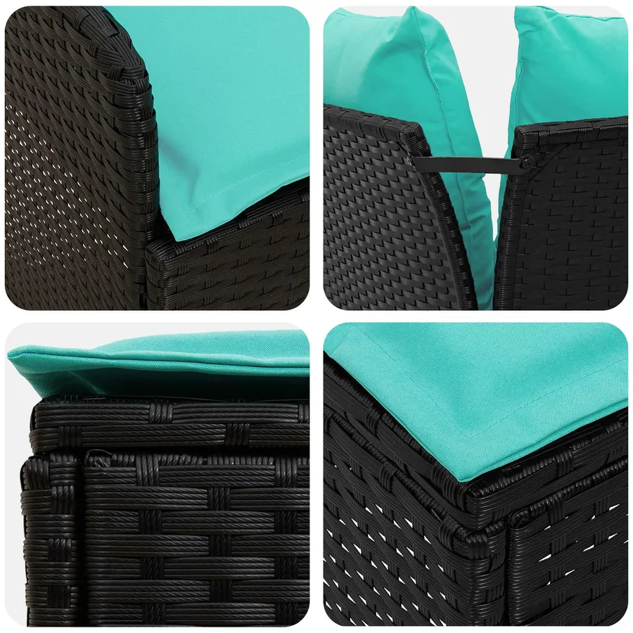 Ensembles de meubles 7 pcs Noir et turquoise Rotin PE - 9