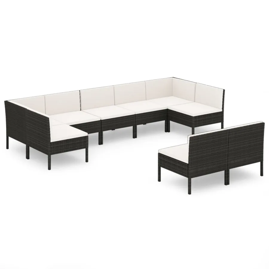 Salon de jardin 9 pcs avec coussins Résine tressée Noir - 2