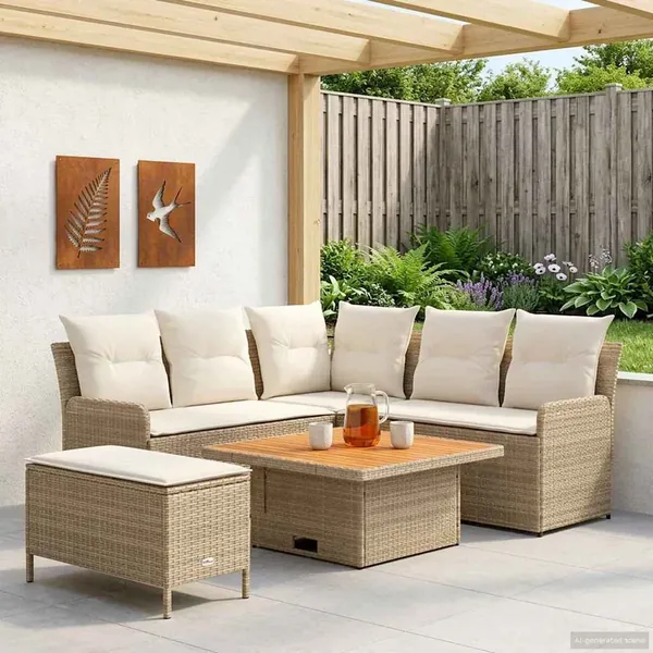 Ensembles de meubles 5 pcs Beige et crème Rotin PE