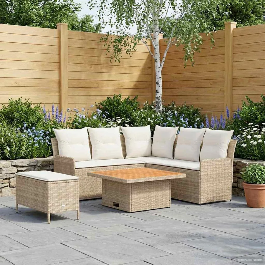 Ensembles de meubles 5 pcs Beige et crème Rotin PE - 3
