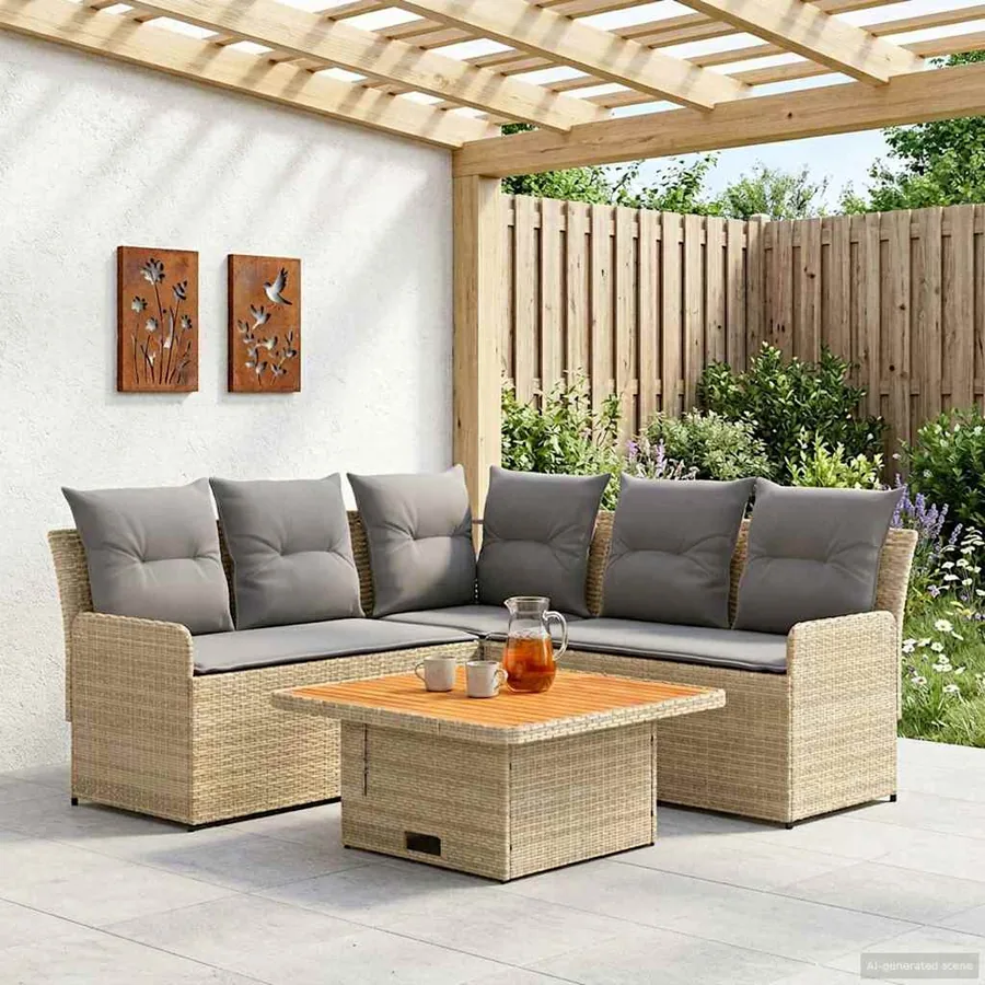 Ensembles de meubles 4 pcs Beige et Gris clair Rotin PE