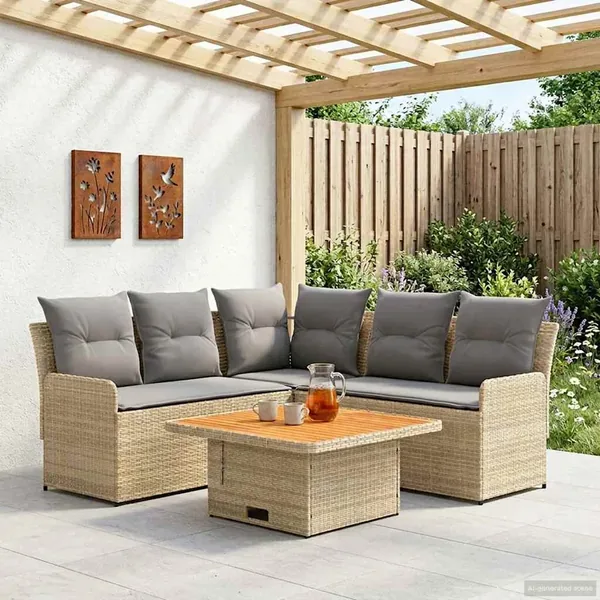 Ensembles de meubles 4 pcs Beige et Gris clair Rotin PE
