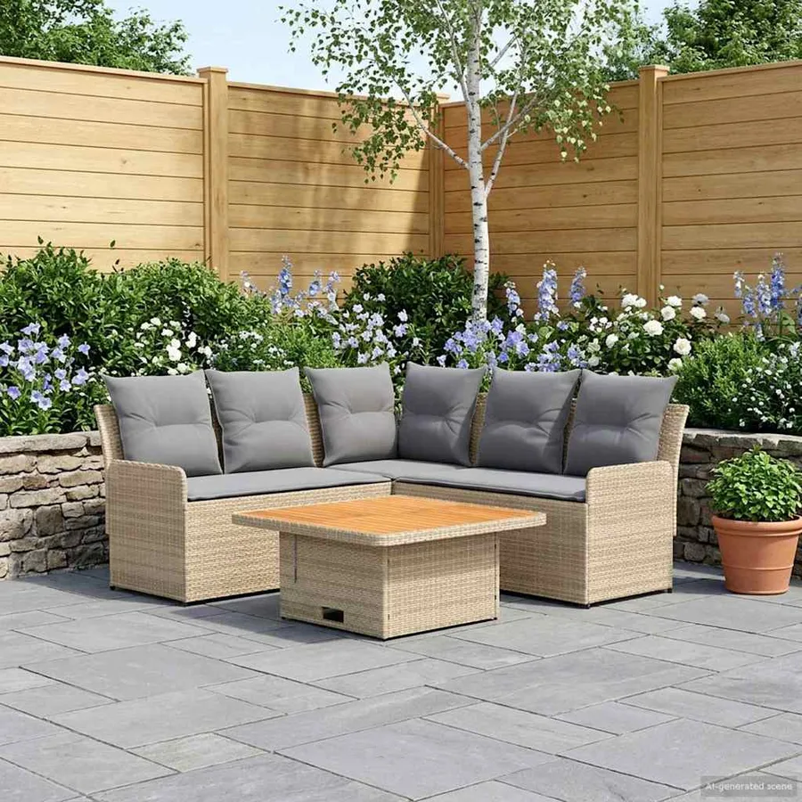 Ensembles de meubles 4 pcs Beige et Gris clair Rotin PE - 3