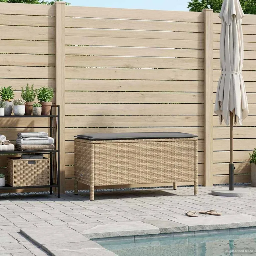 Pouf de Jardin Beige et Gris clair 80 x 38 x 42 cm Rotin PE