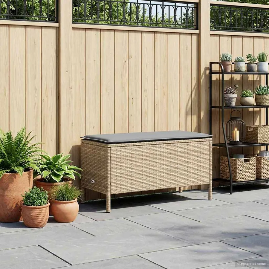 Pouf de Jardin Beige et Gris clair 80 x 38 x 42 cm Rotin PE - 3