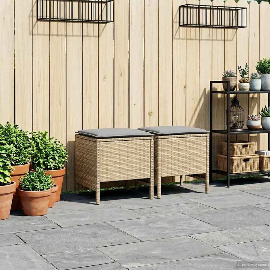 Pouf de Jardin 2 Pièce Beige et Gris clair 38 x 38 x 45 cm - 3
