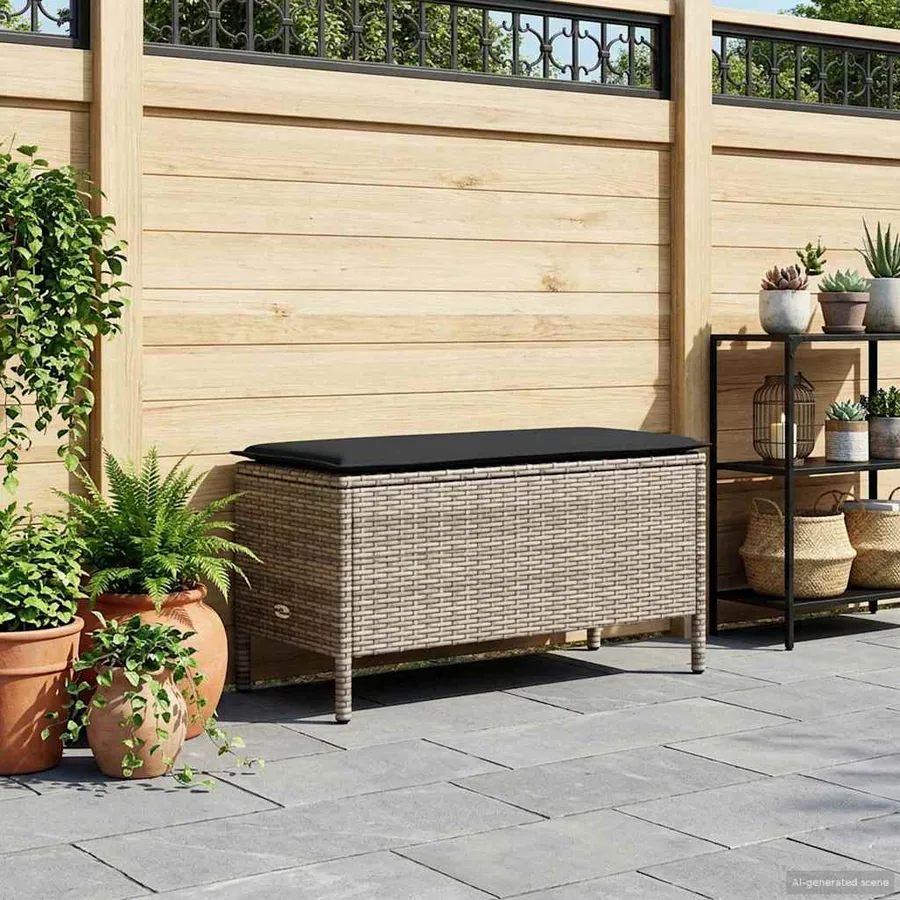 Pouf de Jardin Gris et Gris foncé 80 x 38 x 45 cm Rotin PE