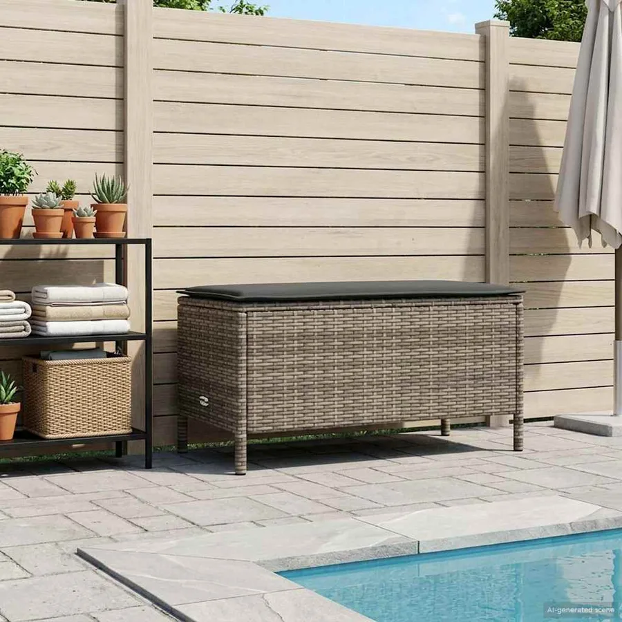 Pouf de Jardin Gris et Gris foncé 80 x 38 x 45 cm Rotin PE - 3