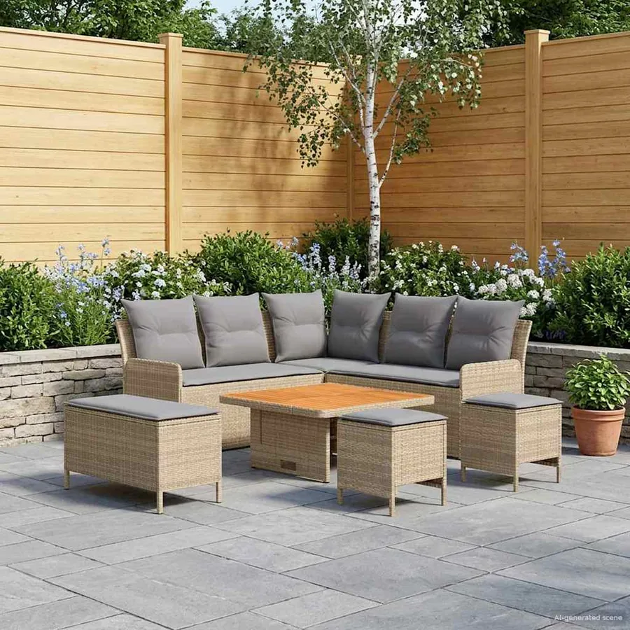 Ensembles de meubles 7 pcs Beige et Gris clair Rotin PE