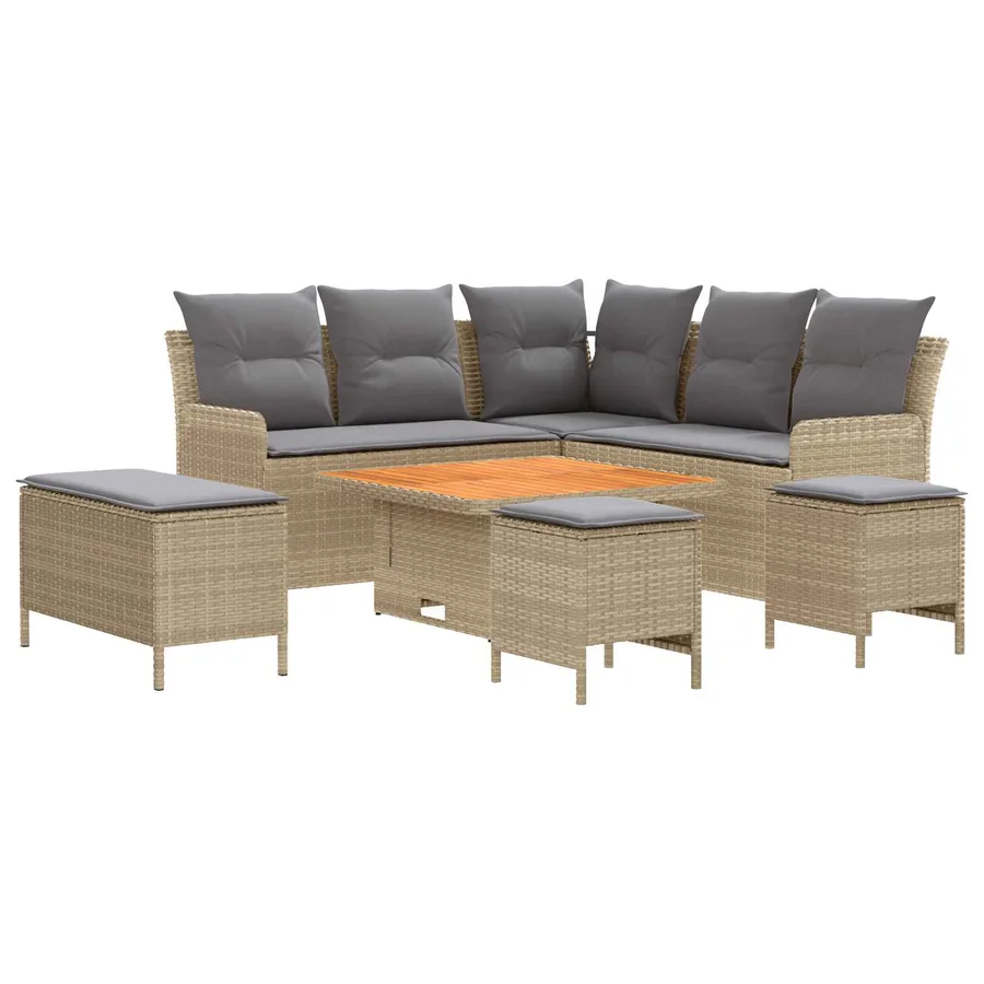 Ensembles de meubles 7 pcs Beige et Gris clair Rotin PE - 2