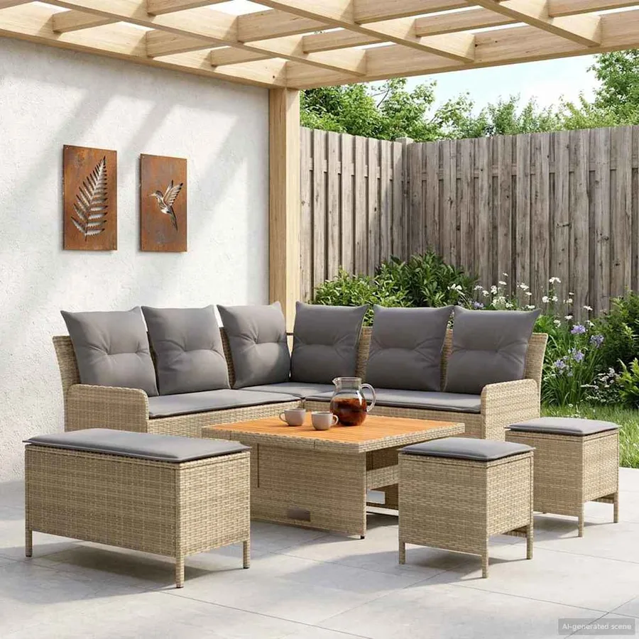 Ensembles de meubles 7 pcs Beige et Gris clair Rotin PE - 3
