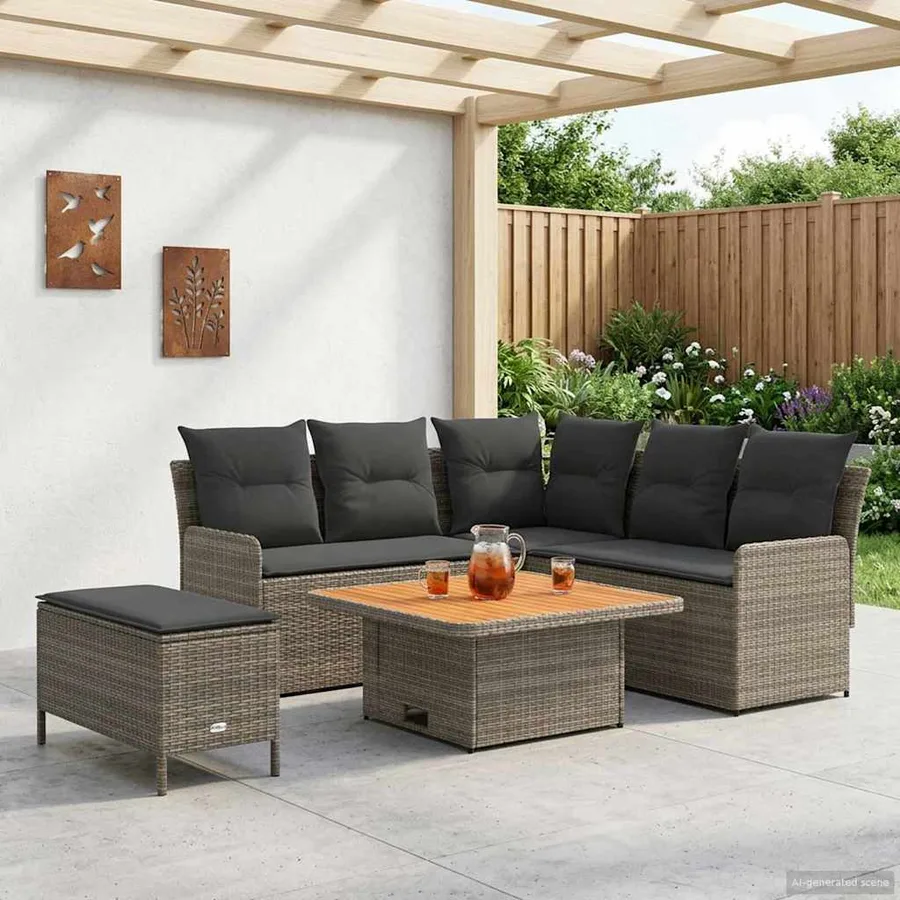 Ensembles de meubles 5 pcs Gris et Gris foncé Rotin PE - 3