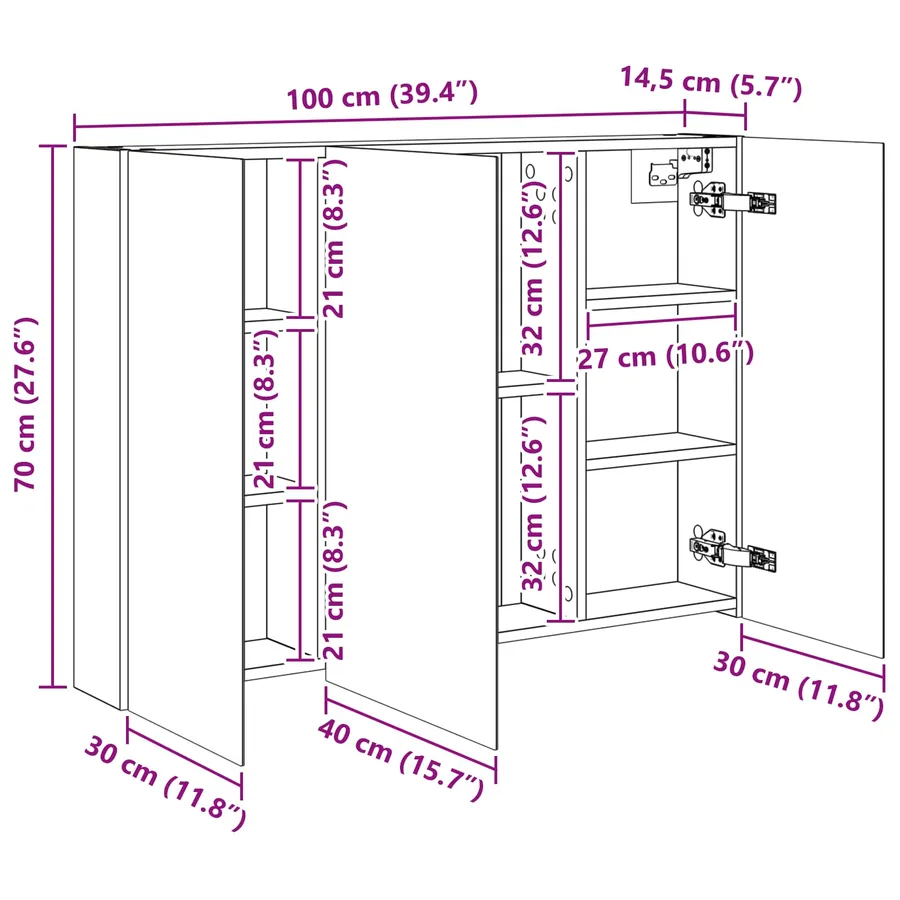 Armoire Miroir de Salle de Bain Blanc 100 x 14,5 x 70 cm - 11