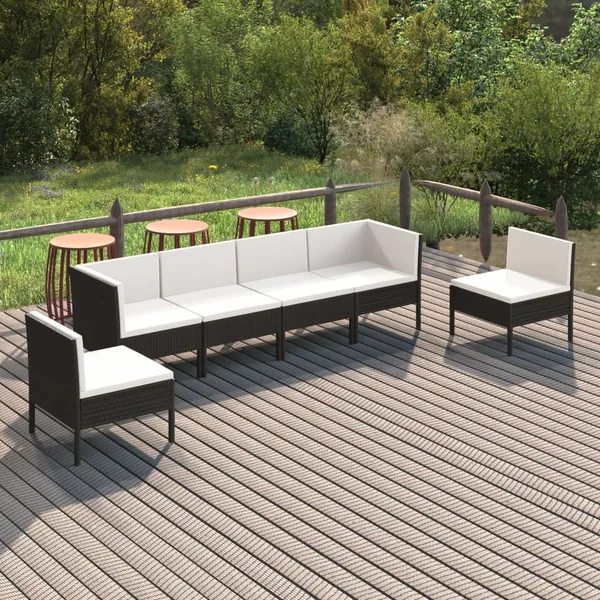 Salon de jardin 6 pcs avec coussins résine tressée noir