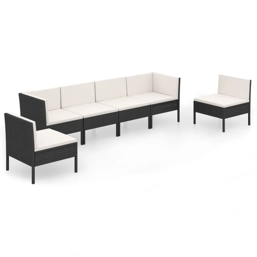 Salon de jardin 6 pcs avec coussins résine tressée noir - 2