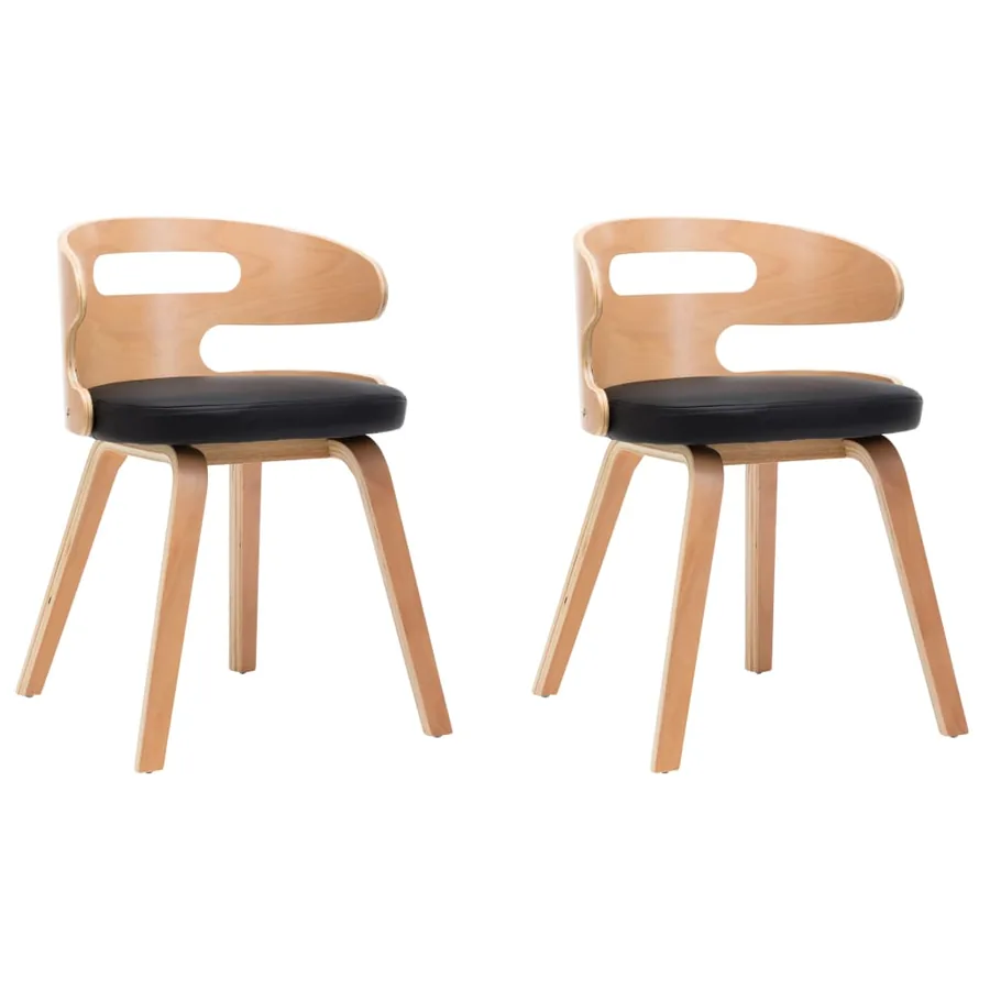 Chaises à manger lot de 2 noir bois courbé et similicuir - 2
