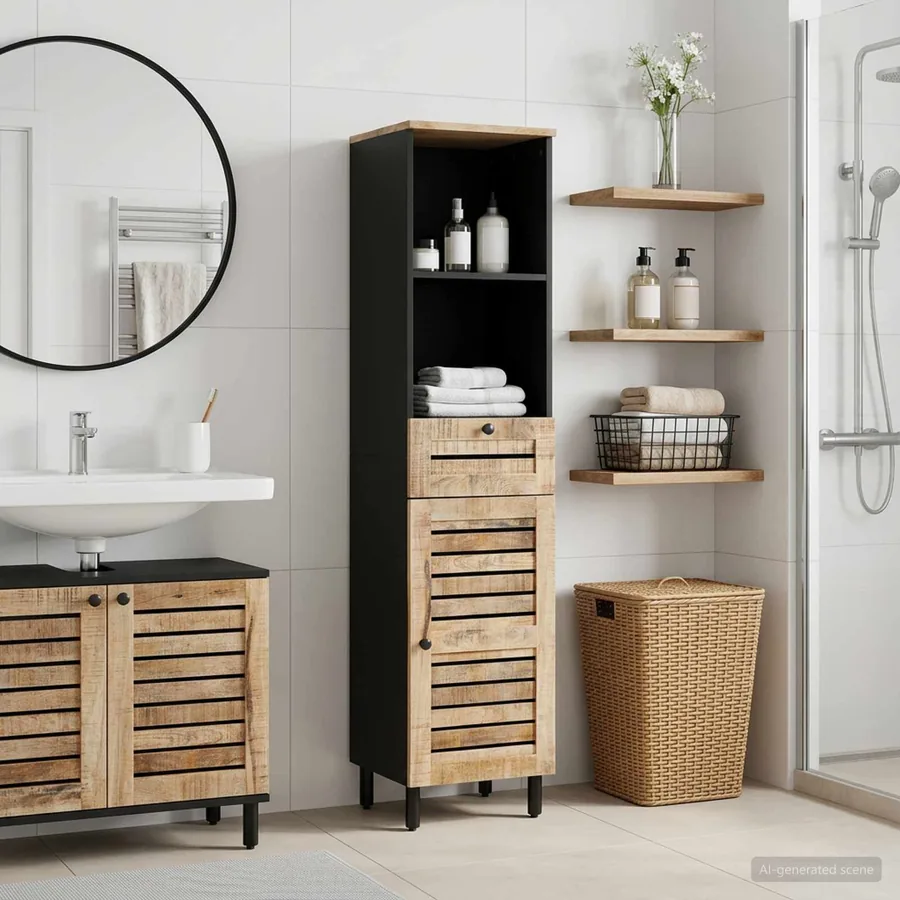 Cabinet de salle de bain Marron et Noir 38 x 33,5 x 160 cm