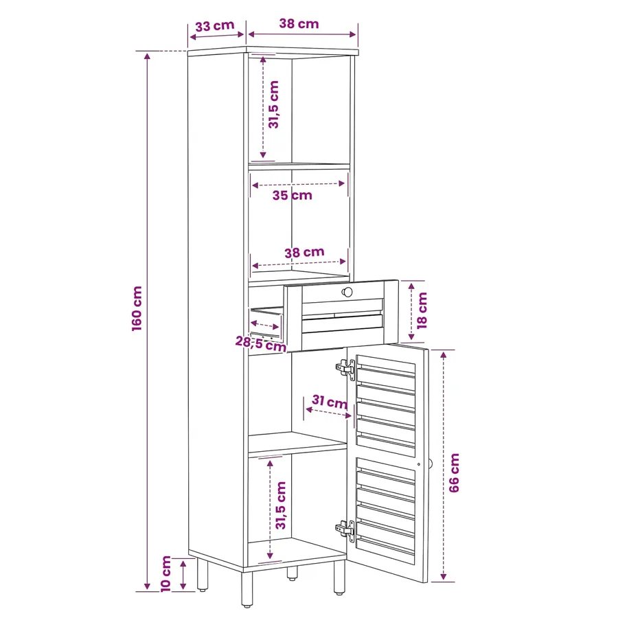 Cabinet de salle de bain Marron et Noir 38 x 33,5 x 160 cm - 13