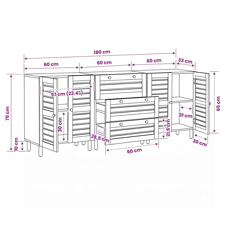 Armoires de rangement 3 pc 180 x 33 x 75 cm Naturel - 8