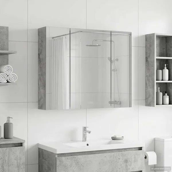 Armoire Miroir de Salle de Bain Gris béton 60 x 14,5 x 50 cm