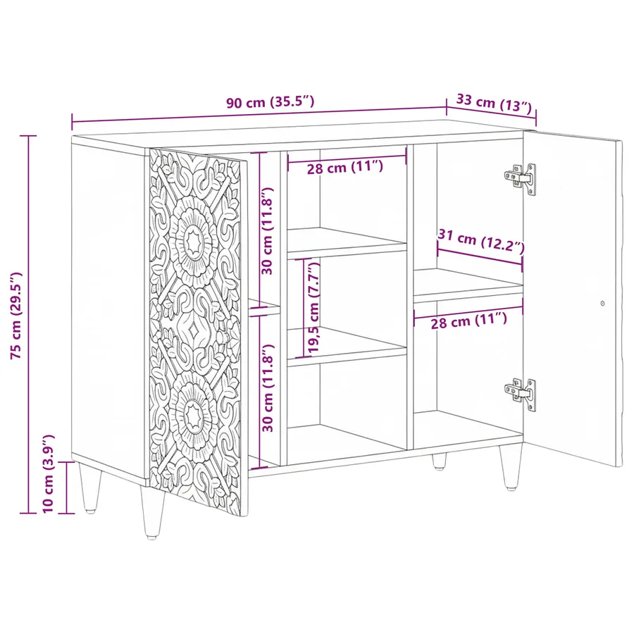 Buffet Marron 90 x 33,5 x 75 cm Bois de mangue massif - 11