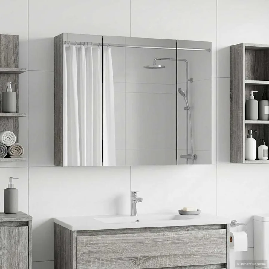 Armoire Miroir de Salle de Bain Gris Sonoma 60 x 14,5 x 50 cm