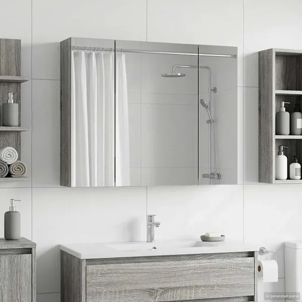 Armoire Miroir de Salle de Bain Gris Sonoma 60 x 14,5 x 50 cm