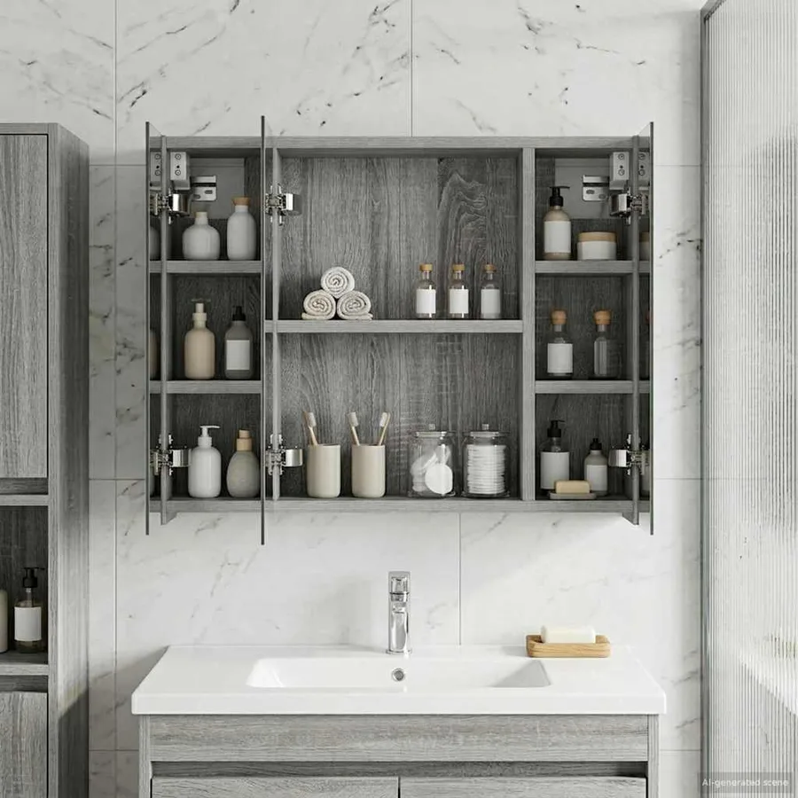 Armoire Miroir de Salle de Bain Gris Sonoma 60 x 14,5 x 50 cm - 4