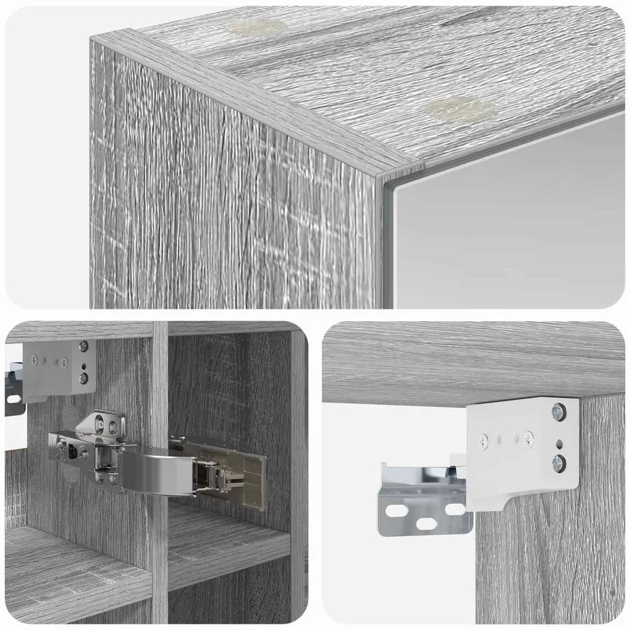 Armoire Miroir de Salle de Bain Gris Sonoma 60 x 14,5 x 50 cm - 9