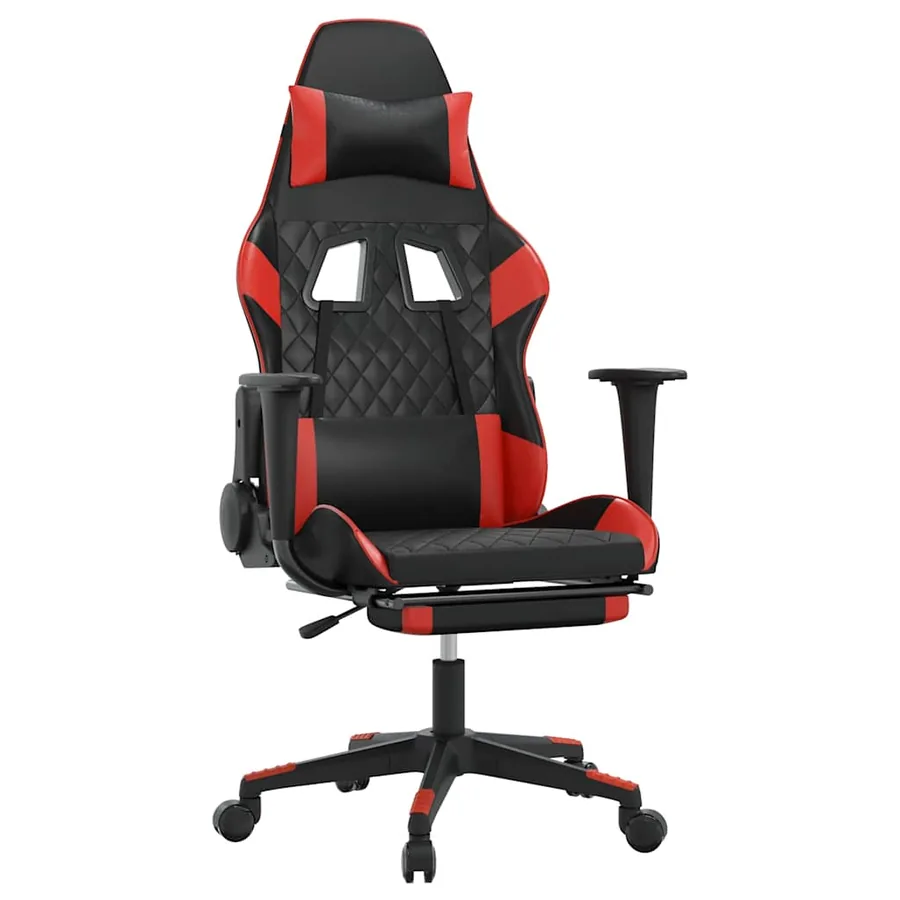 Chaise de jeu de massage avec repose-pied Noir&Rouge Similicuir - 2