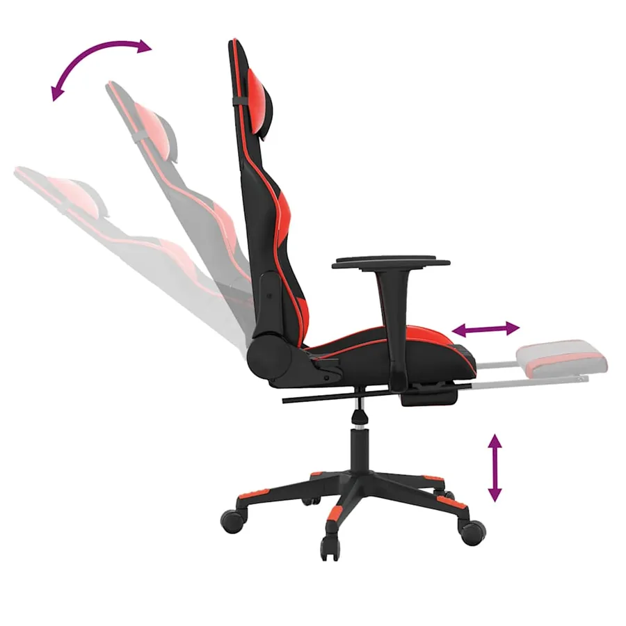 Chaise de jeu de massage avec repose-pied Noir&Rouge Similicuir - 7