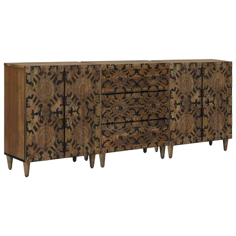 Buffet 3 pcs Marron 60 x 33,5 x 75 cm Bois de mangue massif