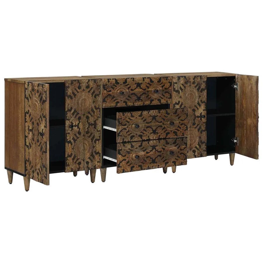 Buffet 3 pcs Marron 60 x 33,5 x 75 cm Bois de mangue massif - 2