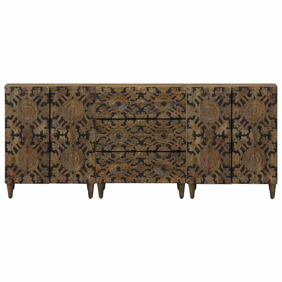 Buffet 3 pcs Marron 60 x 33,5 x 75 cm Bois de mangue massif - 5