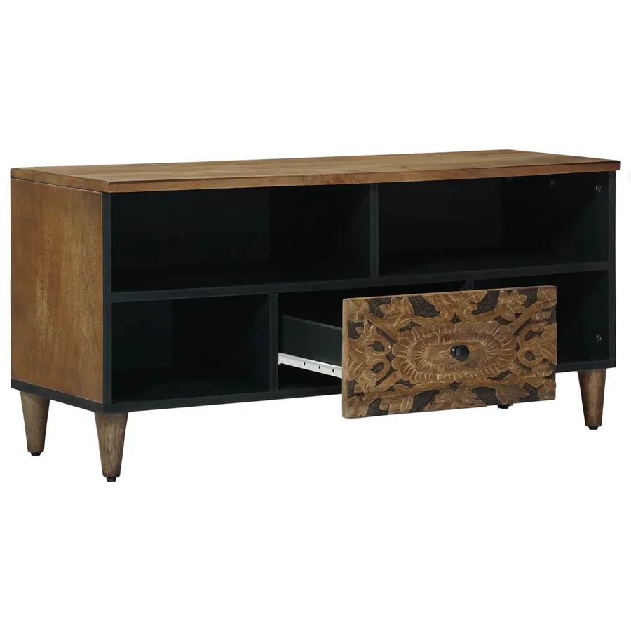 Meuble TV Marron 100 x 33,5 x 46 cm Bois de mangue massif - 2