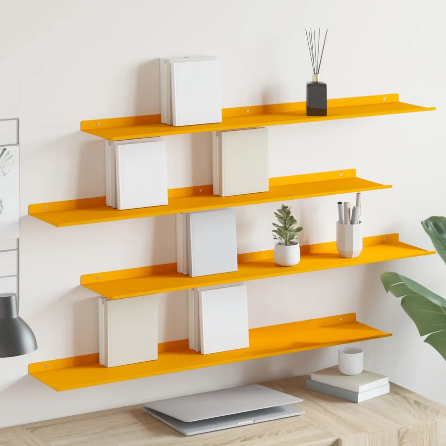 Étagère flottante 4 pcs Jaune moutarde 100 x 18 x 2,5 cm Acier