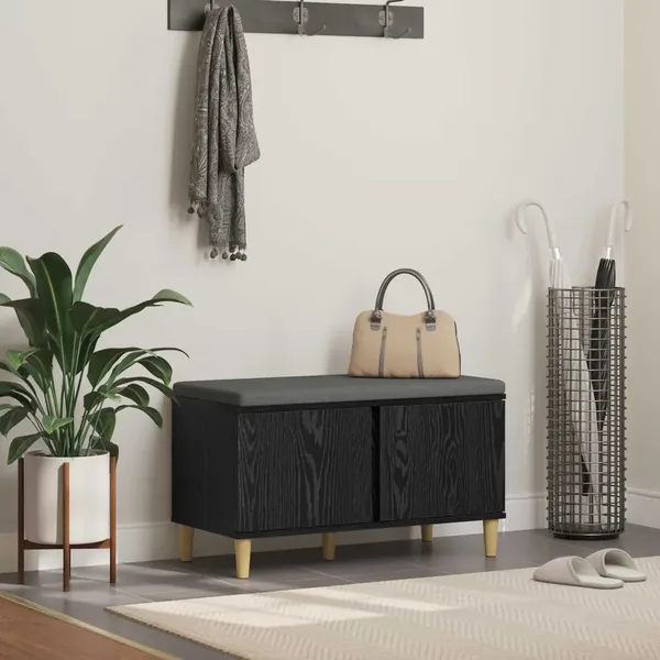 Banc d'entrée avec coussin Chêne Noir 80 x 38 x 46 cm