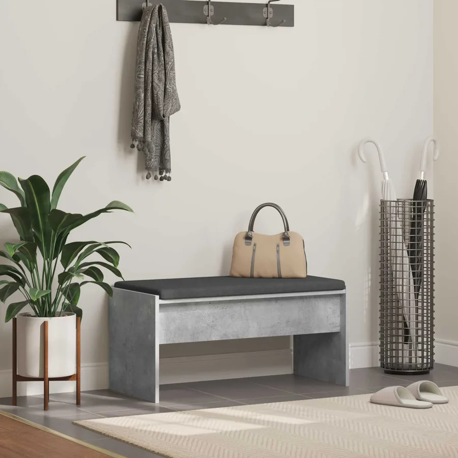 Banc d'entrée avec coussin Gris béton 83 x 38 x 40 cm