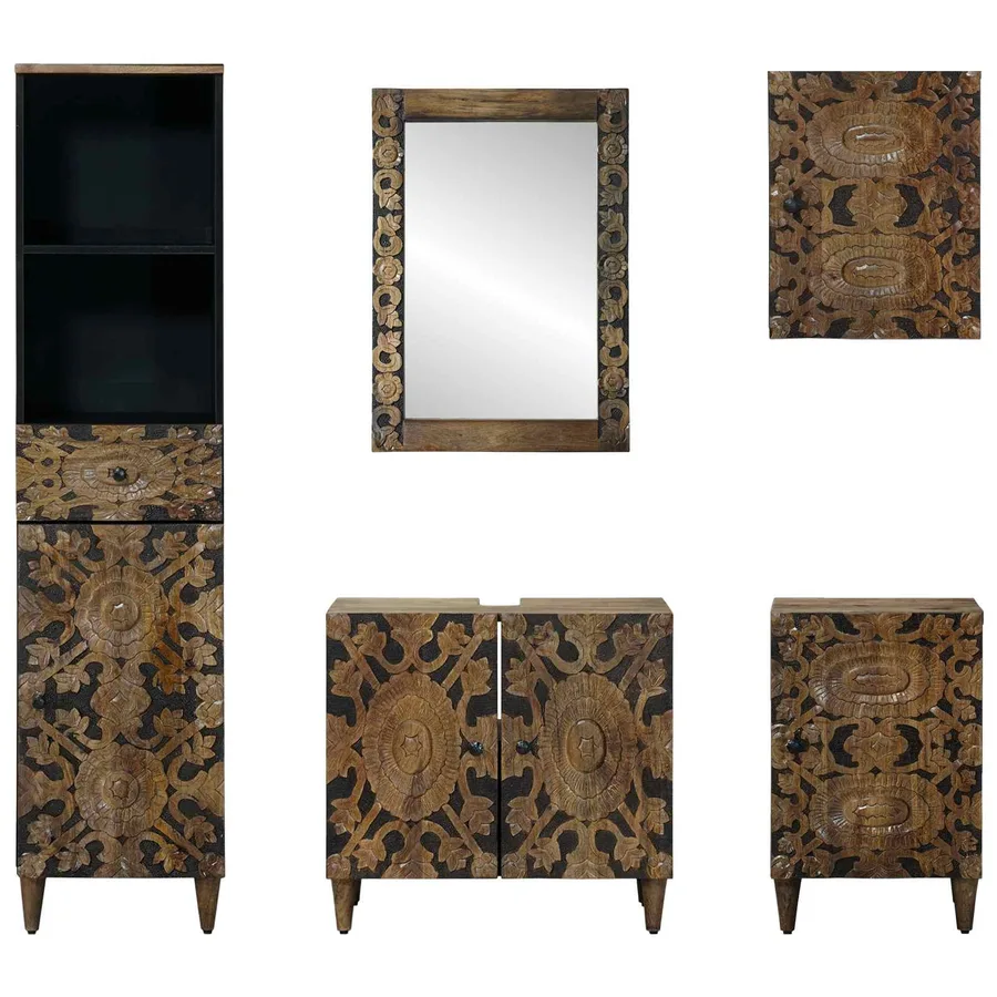 Ensemble de mobilier de salle de bain avec tiroir 5 pcs Marron - 8